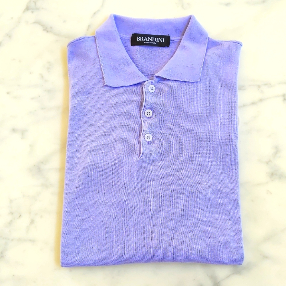 Brandini made in Italy Men's Cotton/Rayon Long Sleeve Lavender Purple Polo Shirt